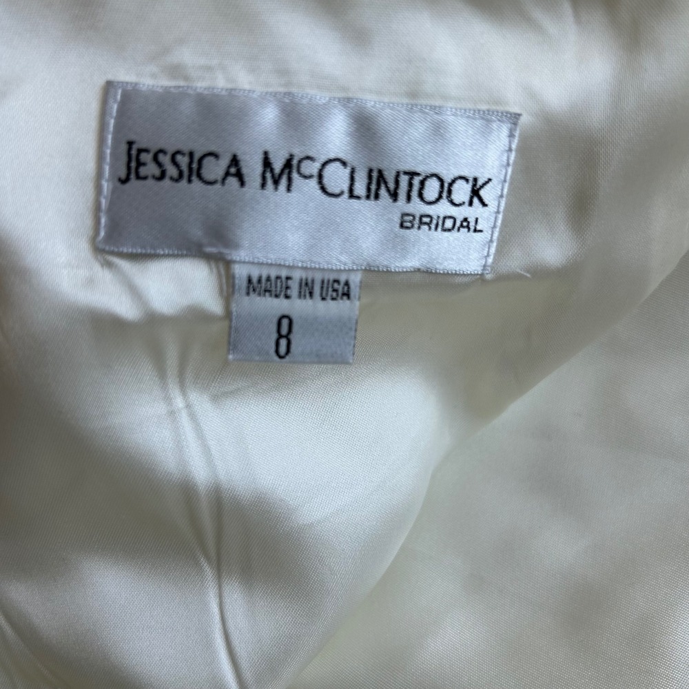 Vintage Jessica McClintock Wedding Gown Satin White Floral Embroidered Gemstone - Picture 9 of 16